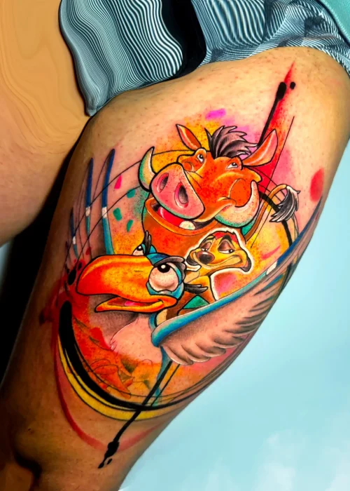 Timon Pumba y Zazú estilo acuarela