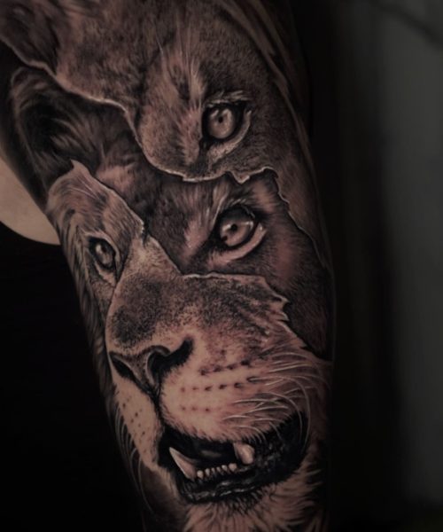 tatuaje realista de unos leones
